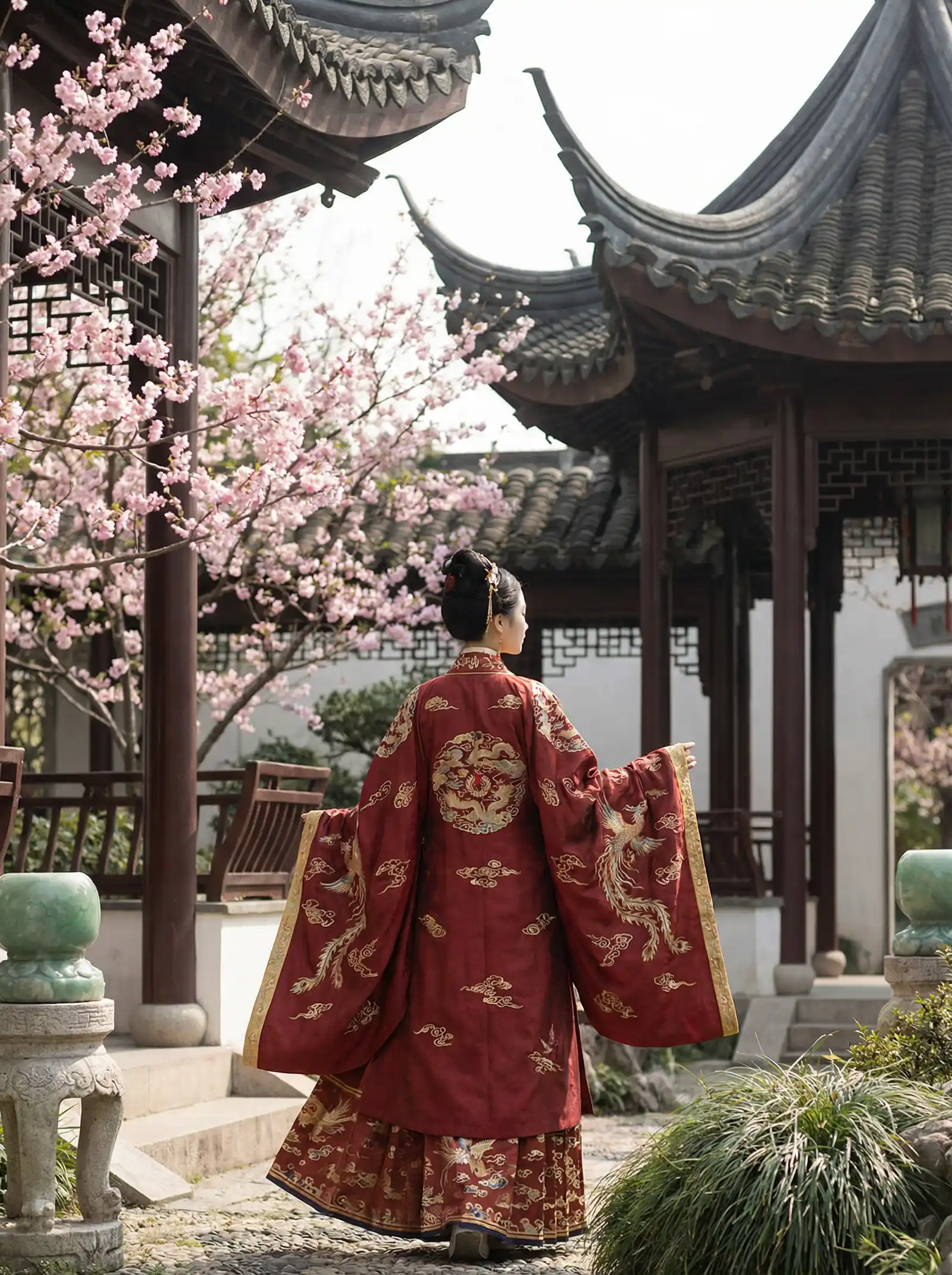 教授别C了我在写作业 明制汉服红色凤凰刺绣